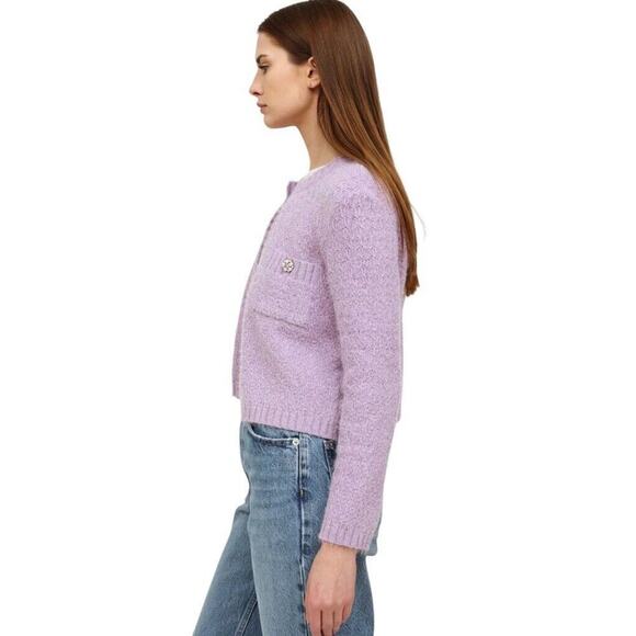 Maje Purple Cardigan Size 1 Small Lurex Knit Pearl Cluster‎ Buttons Ballet Core - Picture 5 of 16
